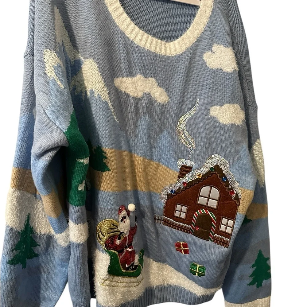 UGLY Christmas Sweater Women 3x Santa Gingerbread House 22 Degrees Brand